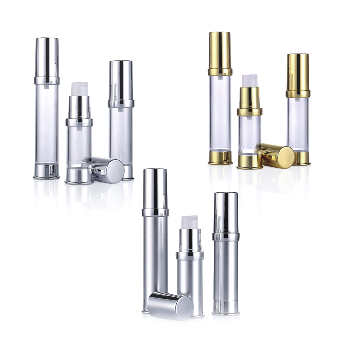 15 ml 20 ml 30 ml zlaté stříbrné plastové plastové pleťové láhev bez vzduchu pro vzorek L09
